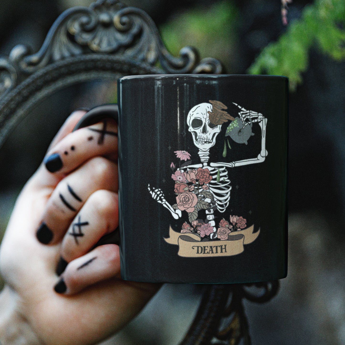 Death Tarot Coffee Mug, Skeleton Coffee, Goth Bookish Gift, Introvert Mug, Plant Gift, Skull Coffee Cup, Halloween Tumbler, Spooky Season