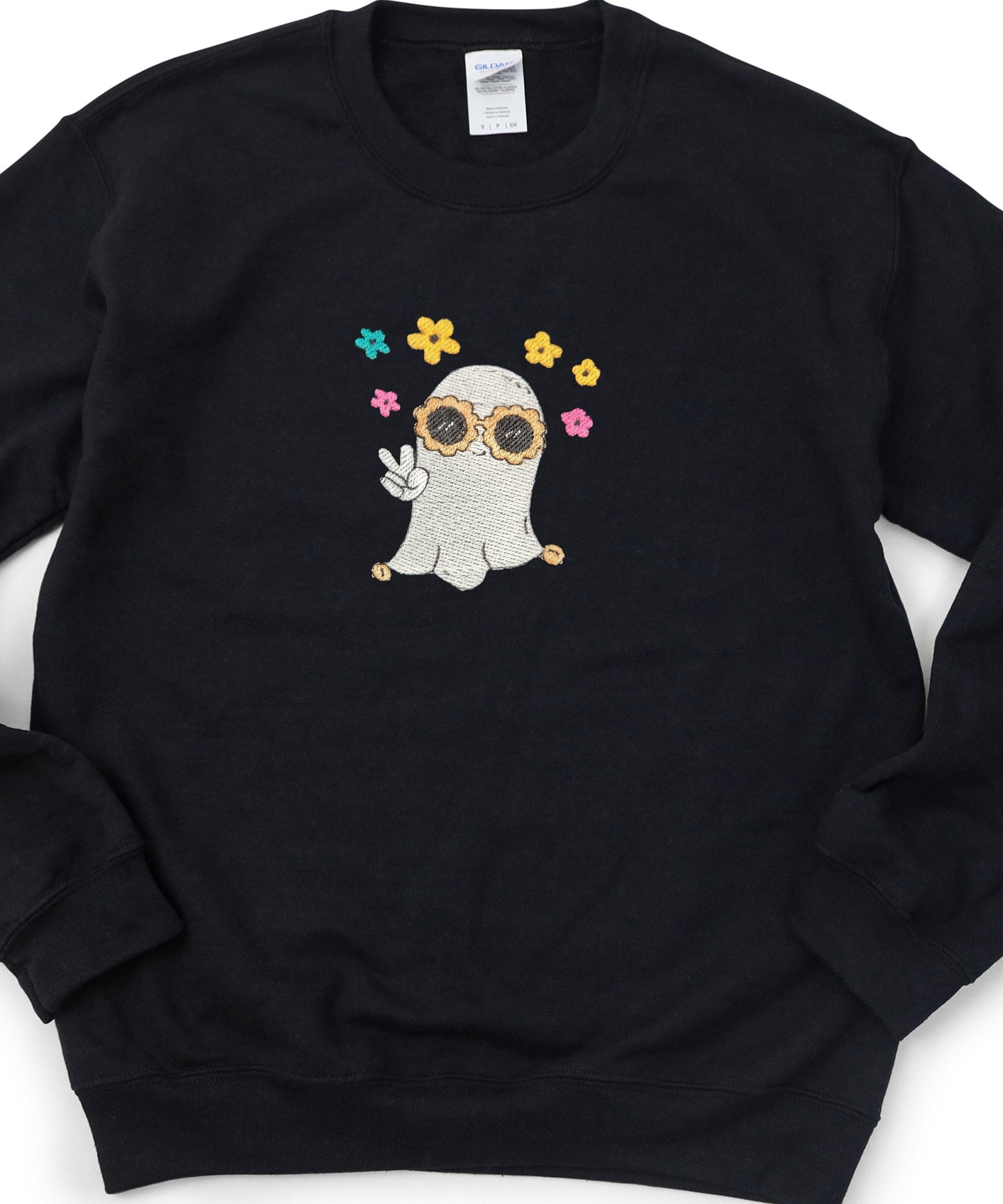 Embroidered Retro Ghost Spooky Season Tee - Sweater Option