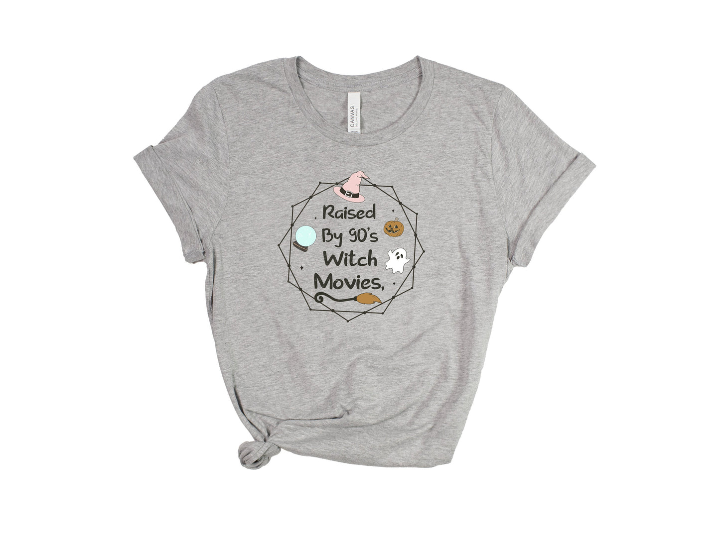 Raised by Witches 90s Baby Crop Top spooky season tee, available in tshirt, halloween shirt, witchy shirt, graphic tee, funny gothic shirt