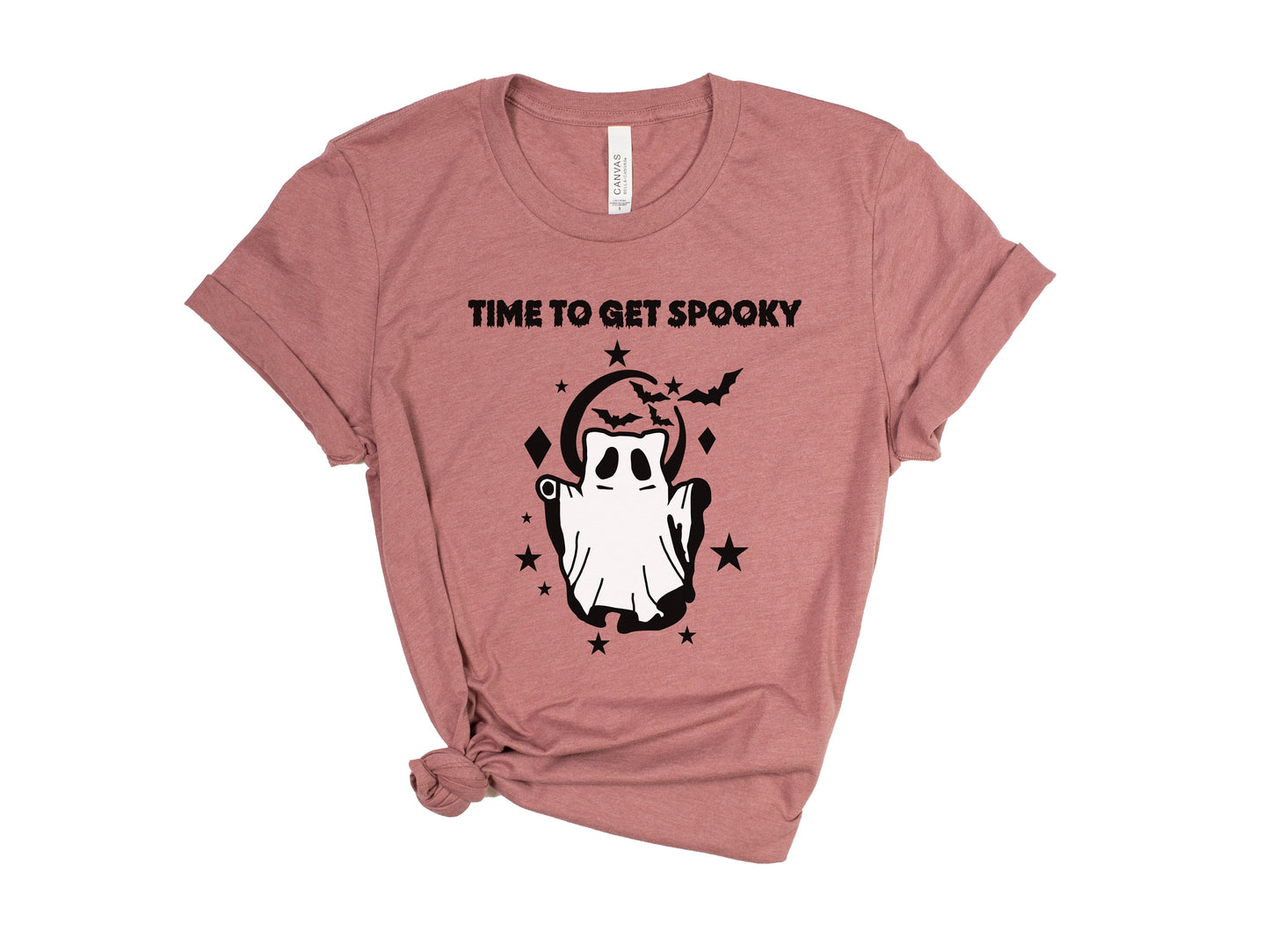 Time to Get Spooky Cute Ghost Cat Halloween Shirt - Featuring Bats & Spooky Halloween Text, Spooky Season Gift, Gothic Aesthetic Graphic Tee