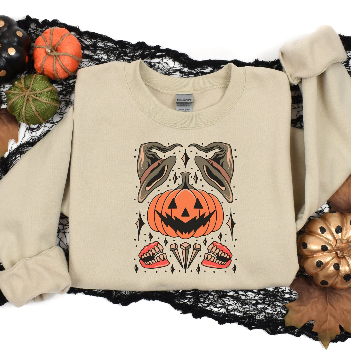 Halloween pumpkin flash tattoo Gothic sweater, spooky season shirt, Gothic clothing, cute pumpkin shirt, Gothic Halloween tee, steampunk tee