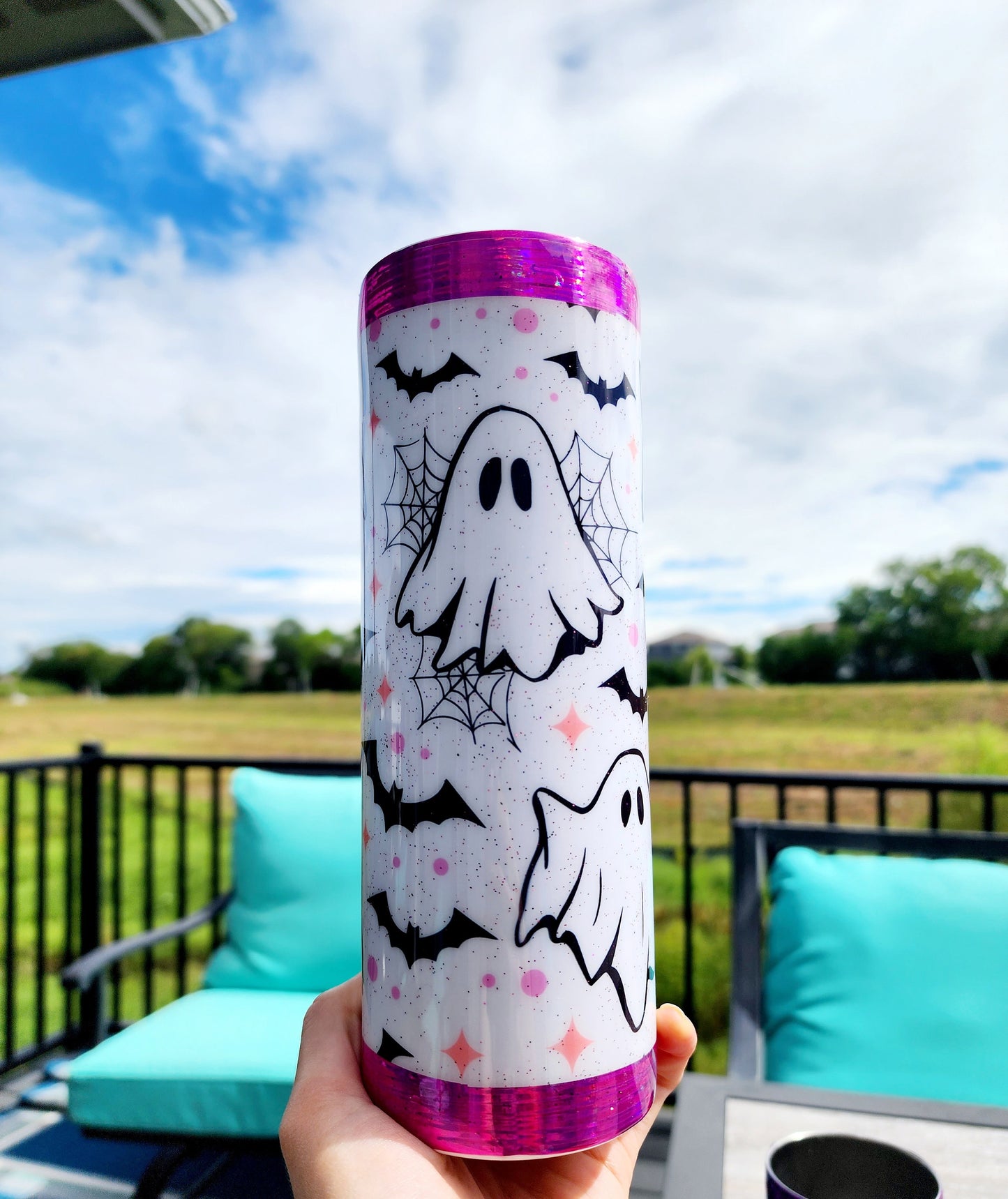 Kawaii Ghost Bat Pink Glitter Spooky Season 20 oz Insulated Tumbler