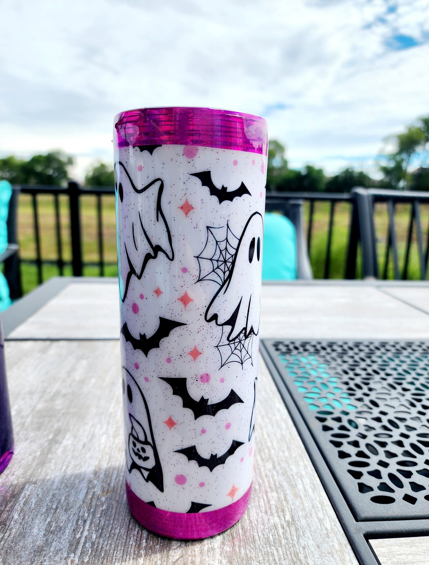 Kawaii Ghost Bat Pink Glitter Spooky Season 20 oz Insulated Tumbler