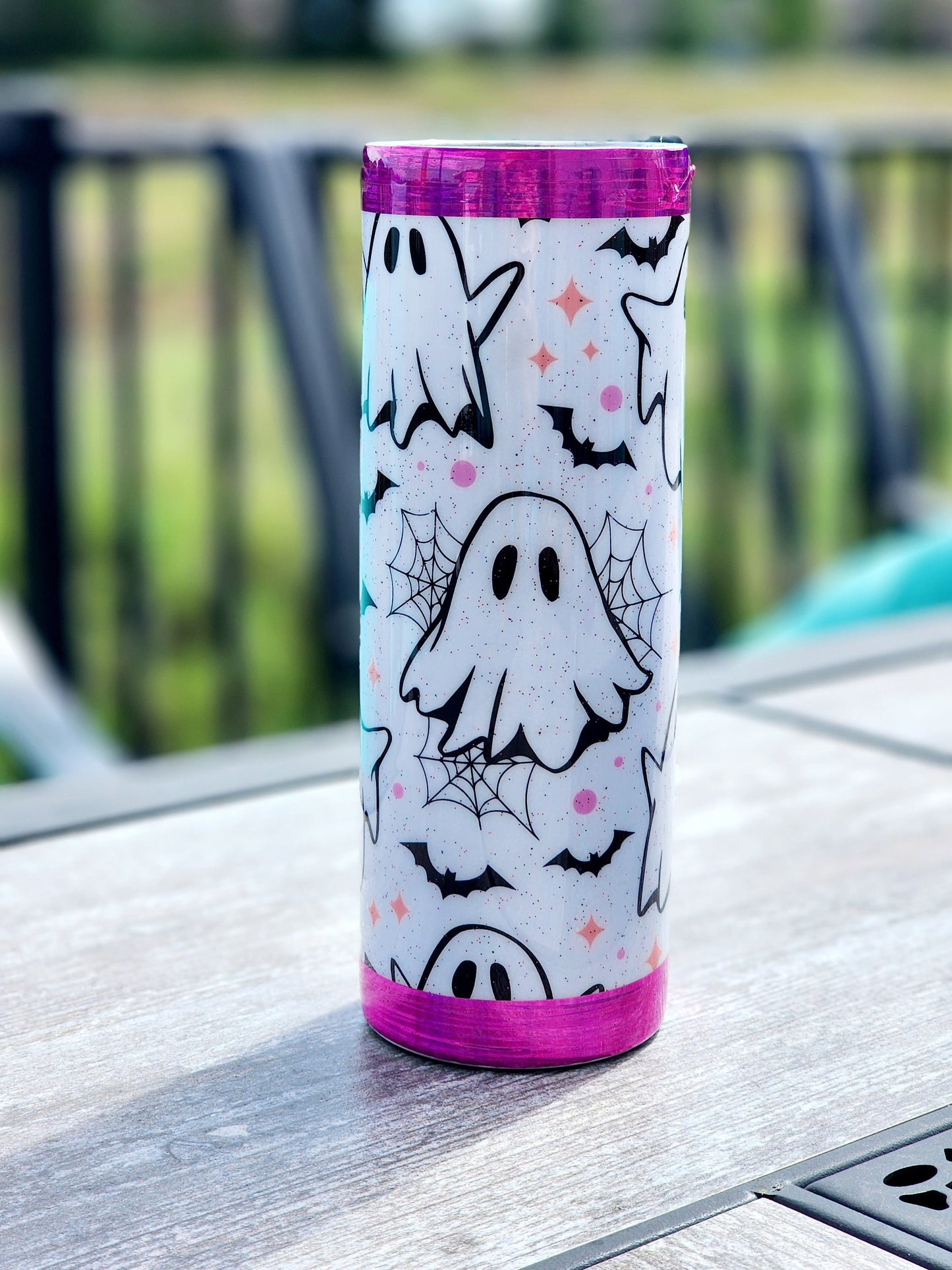 Kawaii Ghost Bat Pink Glitter Spooky Season 20 oz Insulated Tumbler