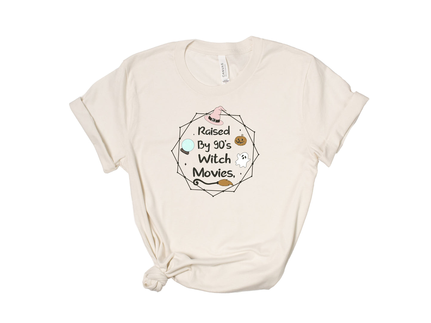 Raised by Witches 90s Baby Crop Top spooky season tee, available in tshirt, halloween shirt, witchy shirt, graphic tee, funny gothic shirt