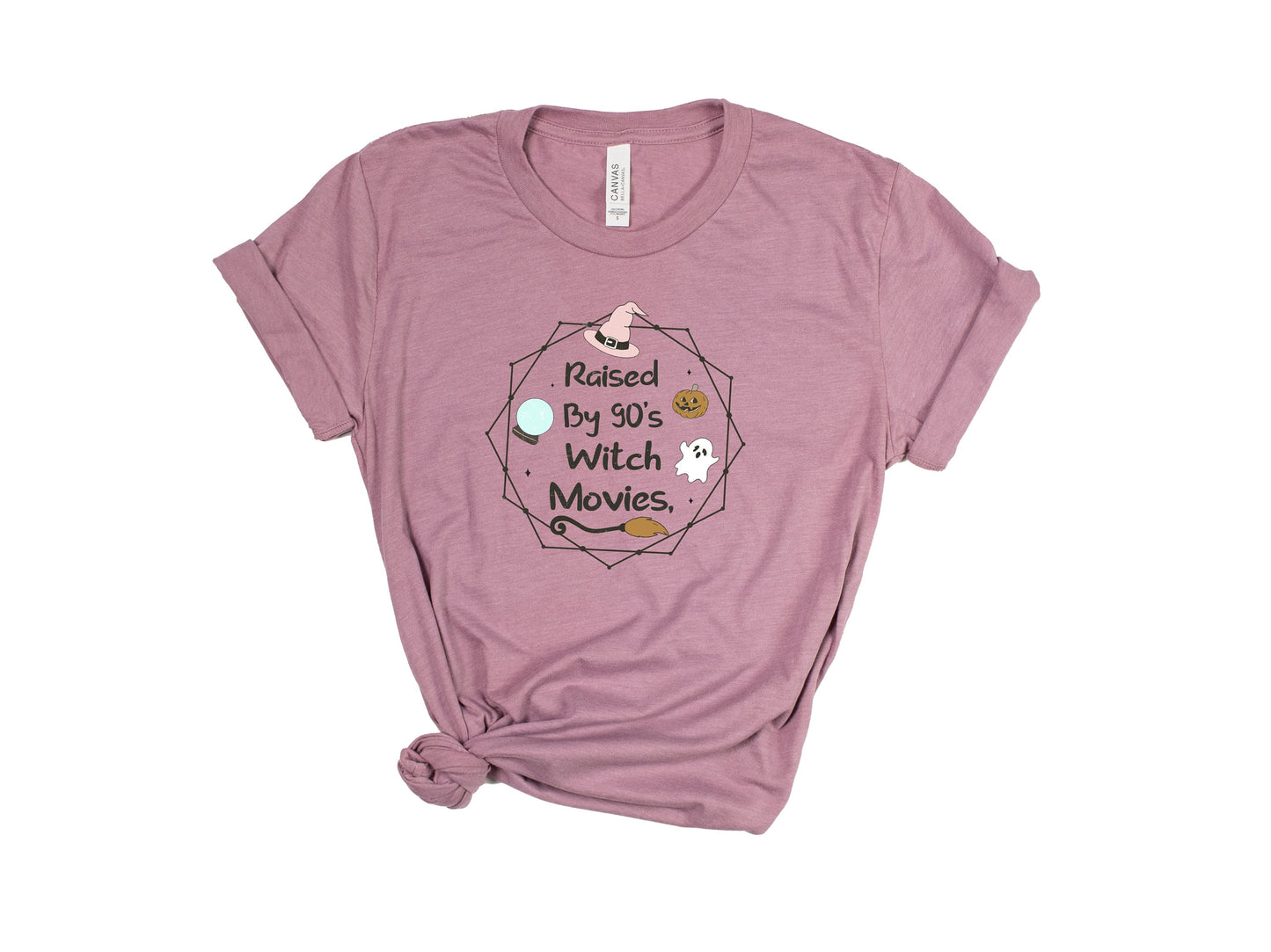 Raised by Witches 90s Baby Crop Top spooky season tee, available in tshirt, halloween shirt, witchy shirt, graphic tee, funny gothic shirt