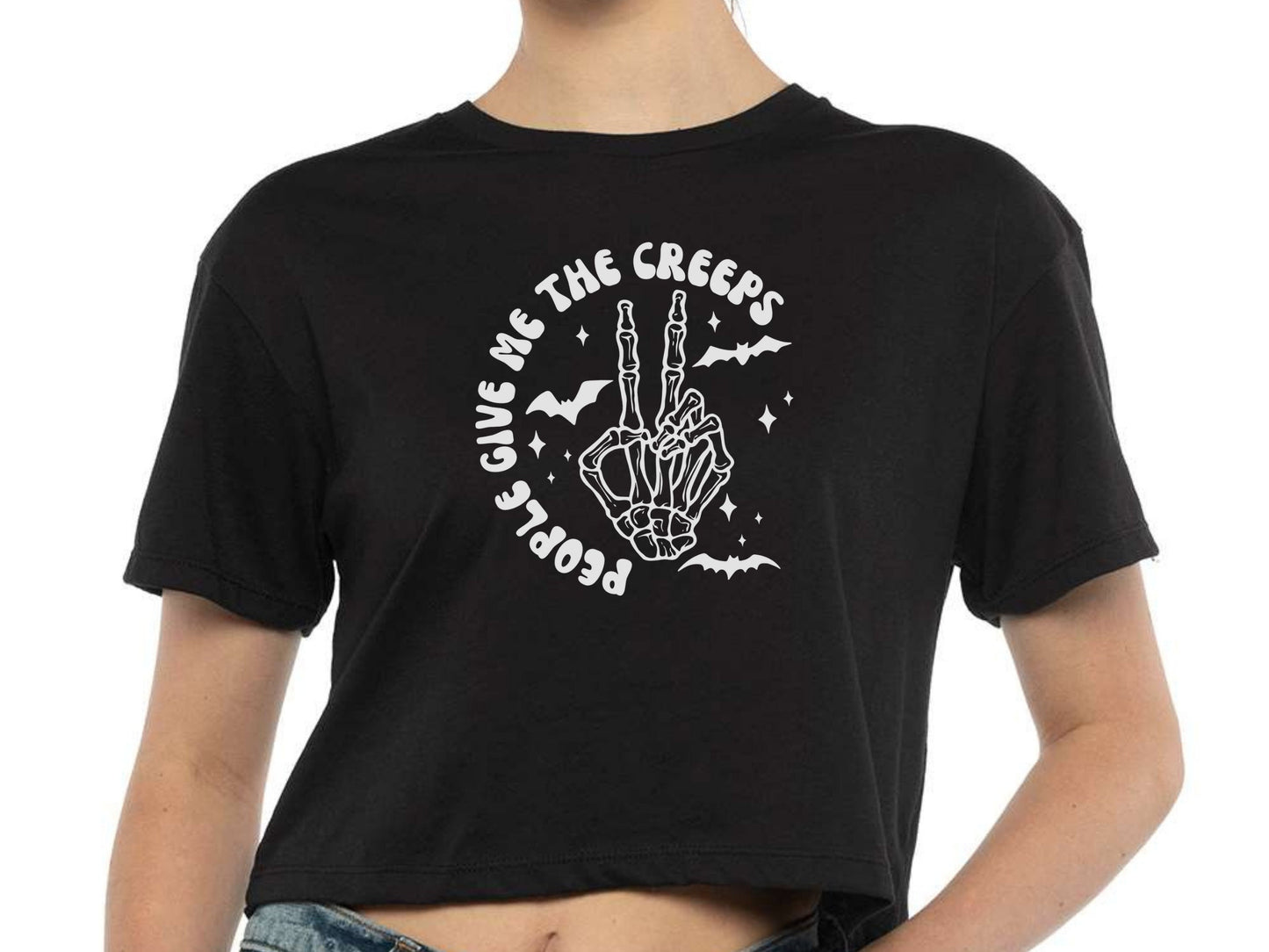 People Give me the Creeps Tee - Available Crop Top or Unisex Tee, Spooky Season Shirt, Flash Tattoo Top, Introvert Clothing, Funny Goth Tee