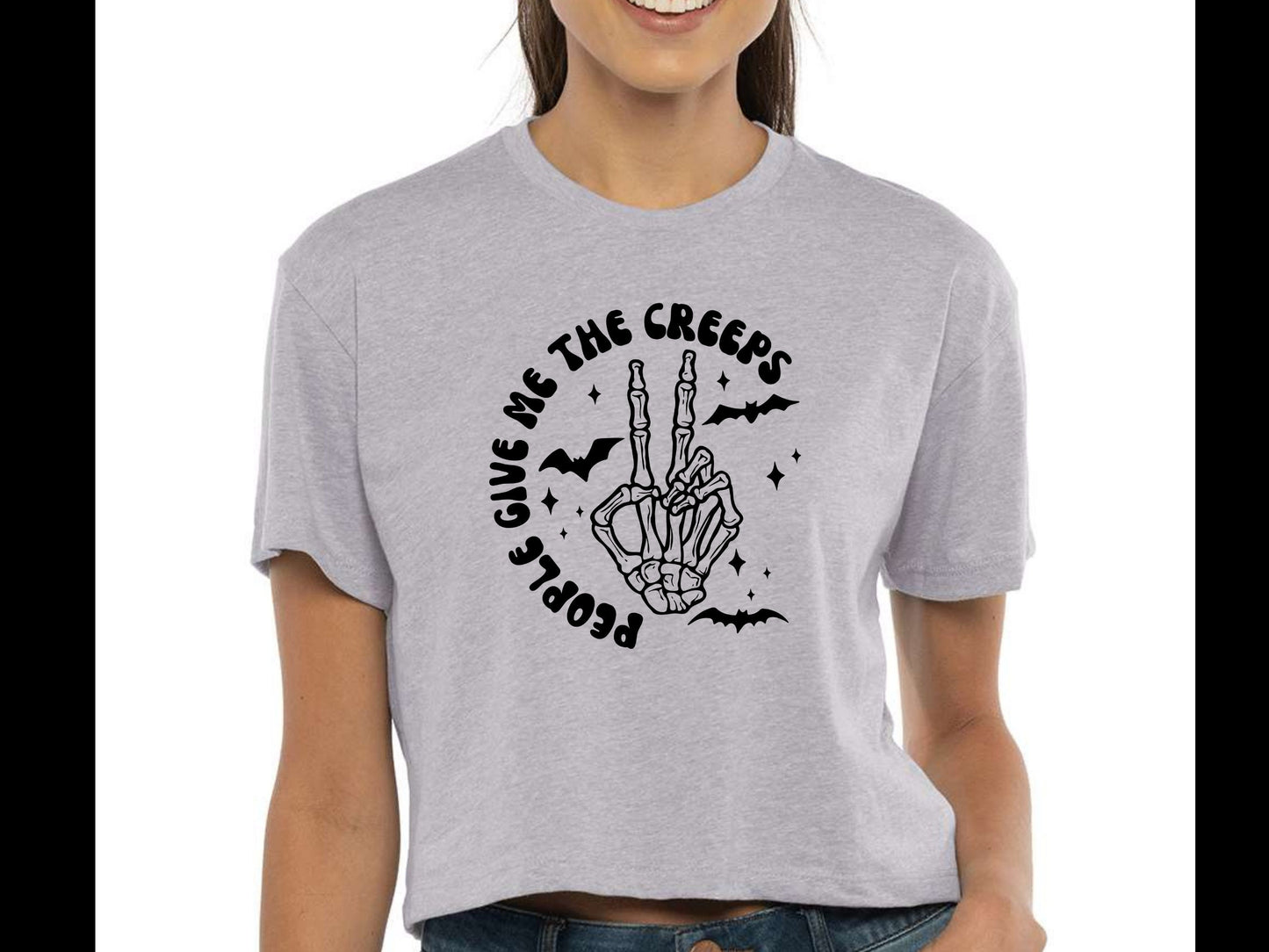 People Give me the Creeps Tee - Available Crop Top or Unisex Tee, Spooky Season Shirt, Flash Tattoo Top, Introvert Clothing, Funny Goth Tee