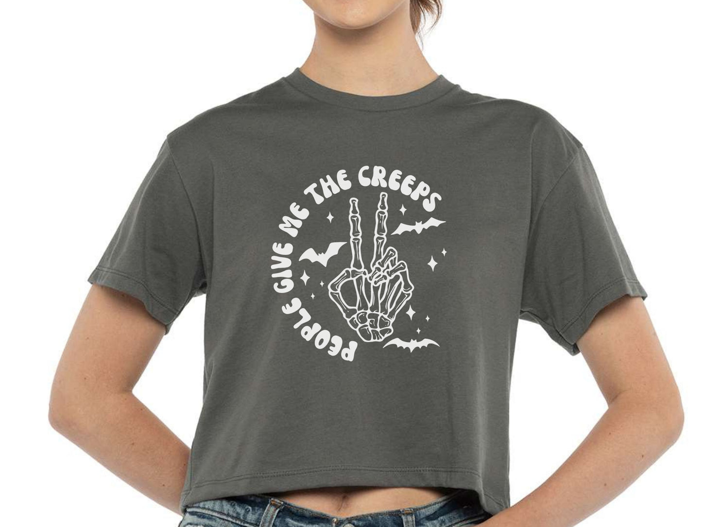 People Give me the Creeps Tee - Available Crop Top or Unisex Tee, Spooky Season Shirt, Flash Tattoo Top, Introvert Clothing, Funny Goth Tee