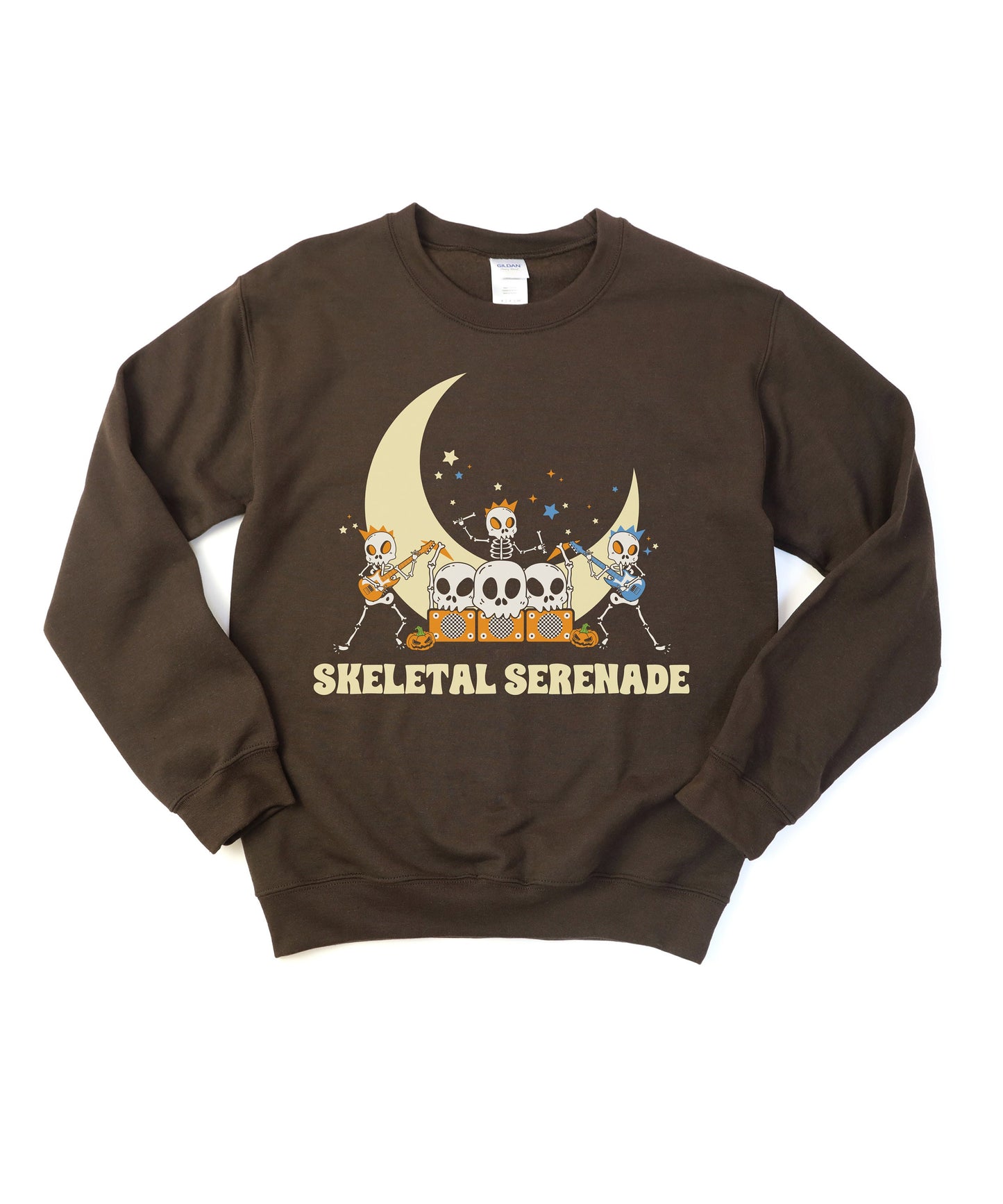 Skeletal Serenade Metalhead Skeleton Shirt, Graphic Sweater featuring skeleton metal band, celestial tee, gothic spooky season, funny tee