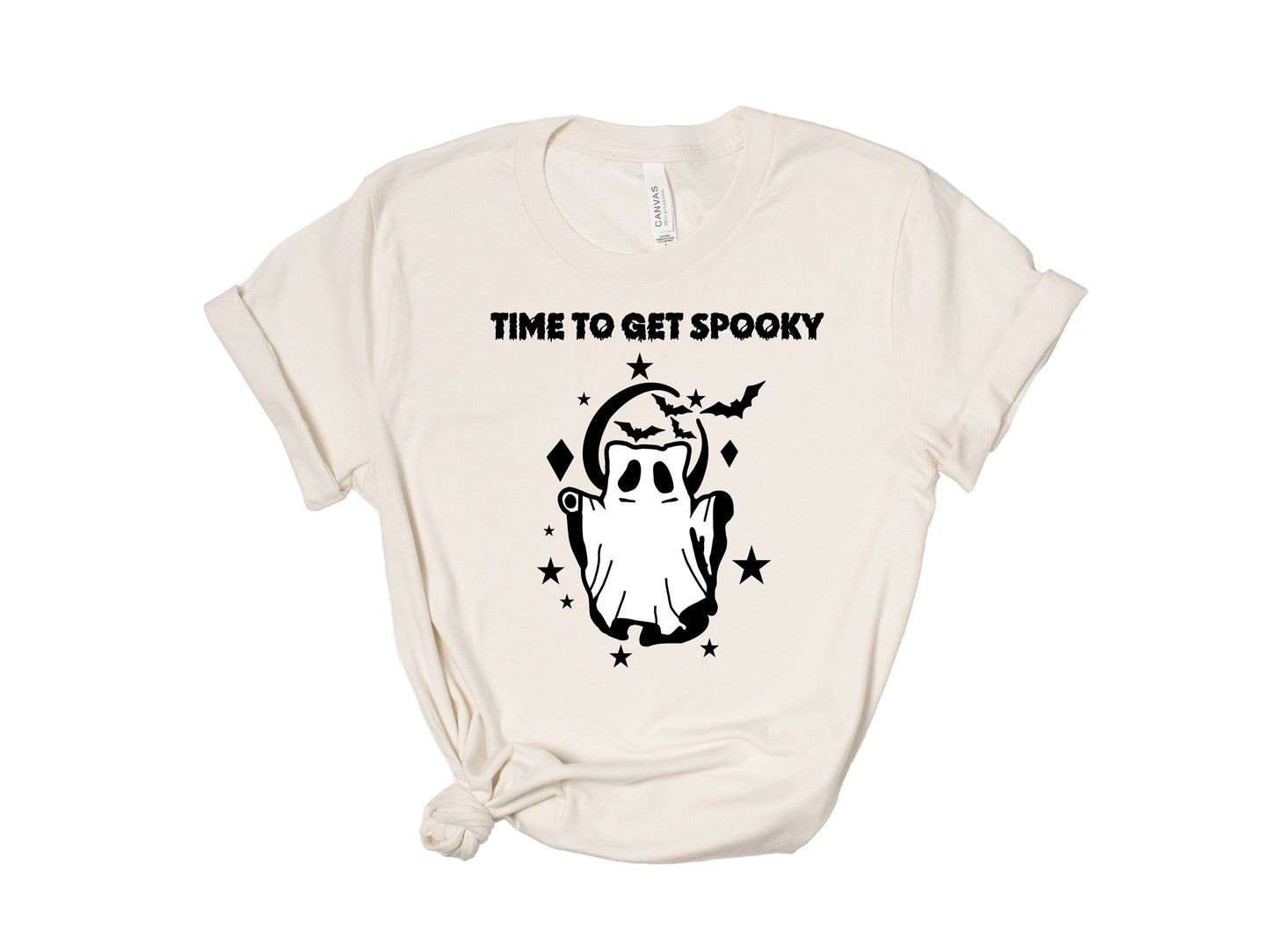 Time to Get Spooky Cute Ghost Cat Halloween Shirt - Featuring Bats & Spooky Halloween Text, Spooky Season Gift, Gothic Aesthetic Graphic Tee