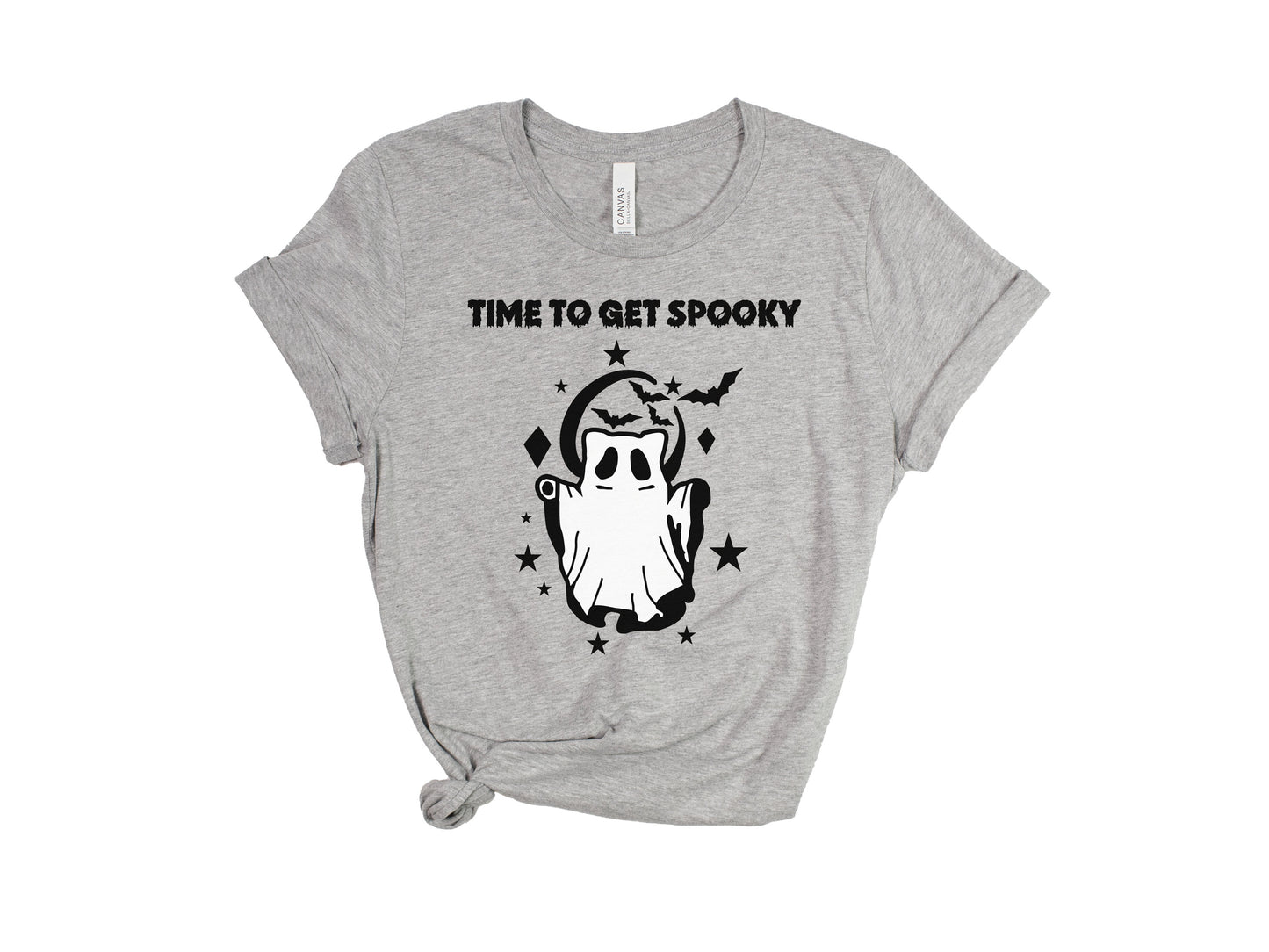 Time to Get Spooky Cute Ghost Cat Halloween Shirt - Featuring Bats & Spooky Halloween Text, Spooky Season Gift, Gothic Aesthetic Graphic Tee