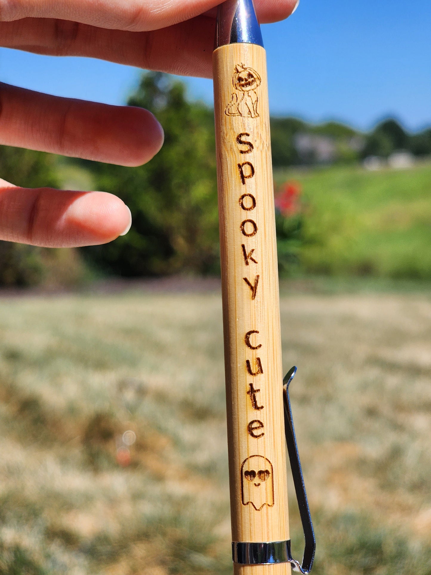 Spooky Halloween Sarcastic Engraved Bamboo Pens, Spooky Bitch, Spooky Cute, Refillable Pen, Funny Halloween Gift, Spooky Season Gothic Gift