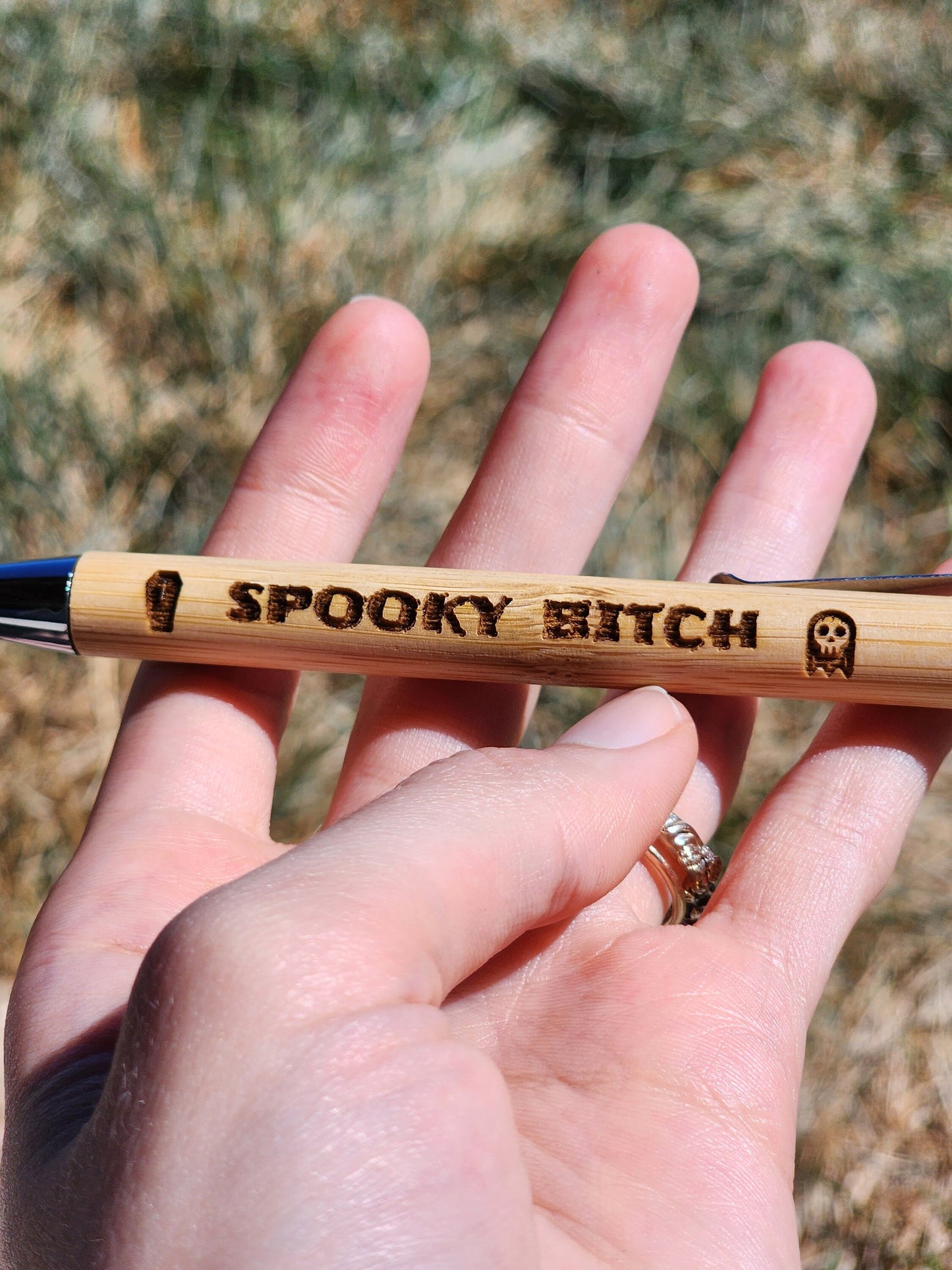 Spooky Halloween Sarcastic Engraved Bamboo Pens, Spooky Bitch, Spooky Cute, Refillable Pen, Funny Halloween Gift, Spooky Season Gothic Gift