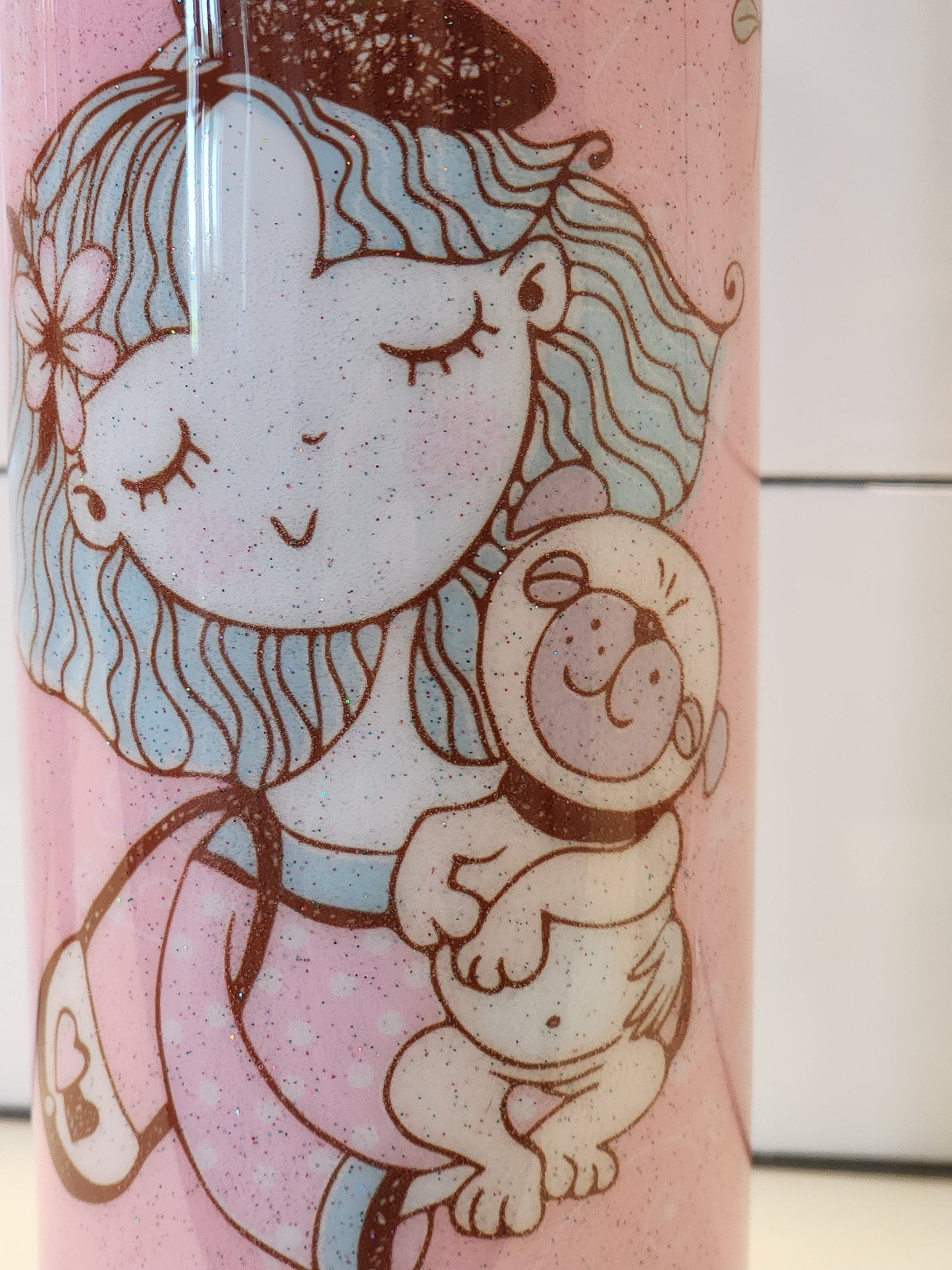 Dog Lover Girl Hugging Dog Pastel Pink Glitter 20 oz Coffee Tumbler, Insulated Coffee Cup, Animal Lover Coffee Cup, Dog Mom Cup, Epoxy Cup