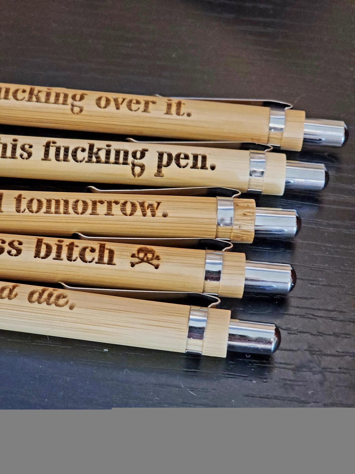 Offensive Snarky Sarcastic Engraved Bamboo Pens, Refillable Black Ink, Several Options for Saying, Funny Gag Gift, Fucking Over it Pen