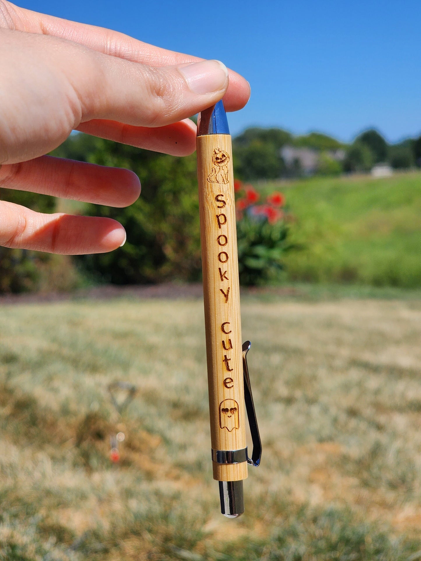 Spooky Halloween Sarcastic Engraved Bamboo Pens, Spooky Bitch, Spooky Cute, Refillable Pen, Funny Halloween Gift, Spooky Season Gothic Gift