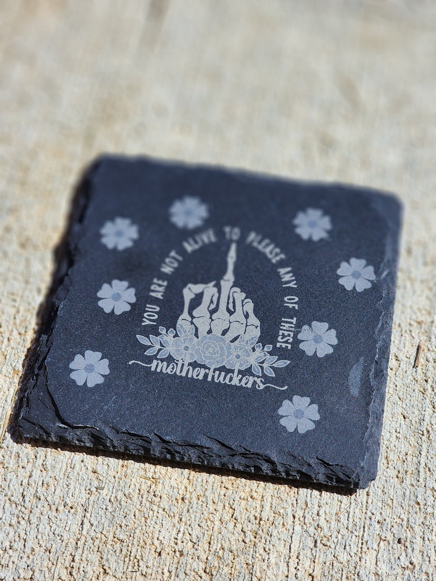 Not Alive To Please Any Motherfuckers Engraved Slate Coaster, Sarcastic Home Decor, Funny Coasters Drinkware Barware, Middle Finger Coaster