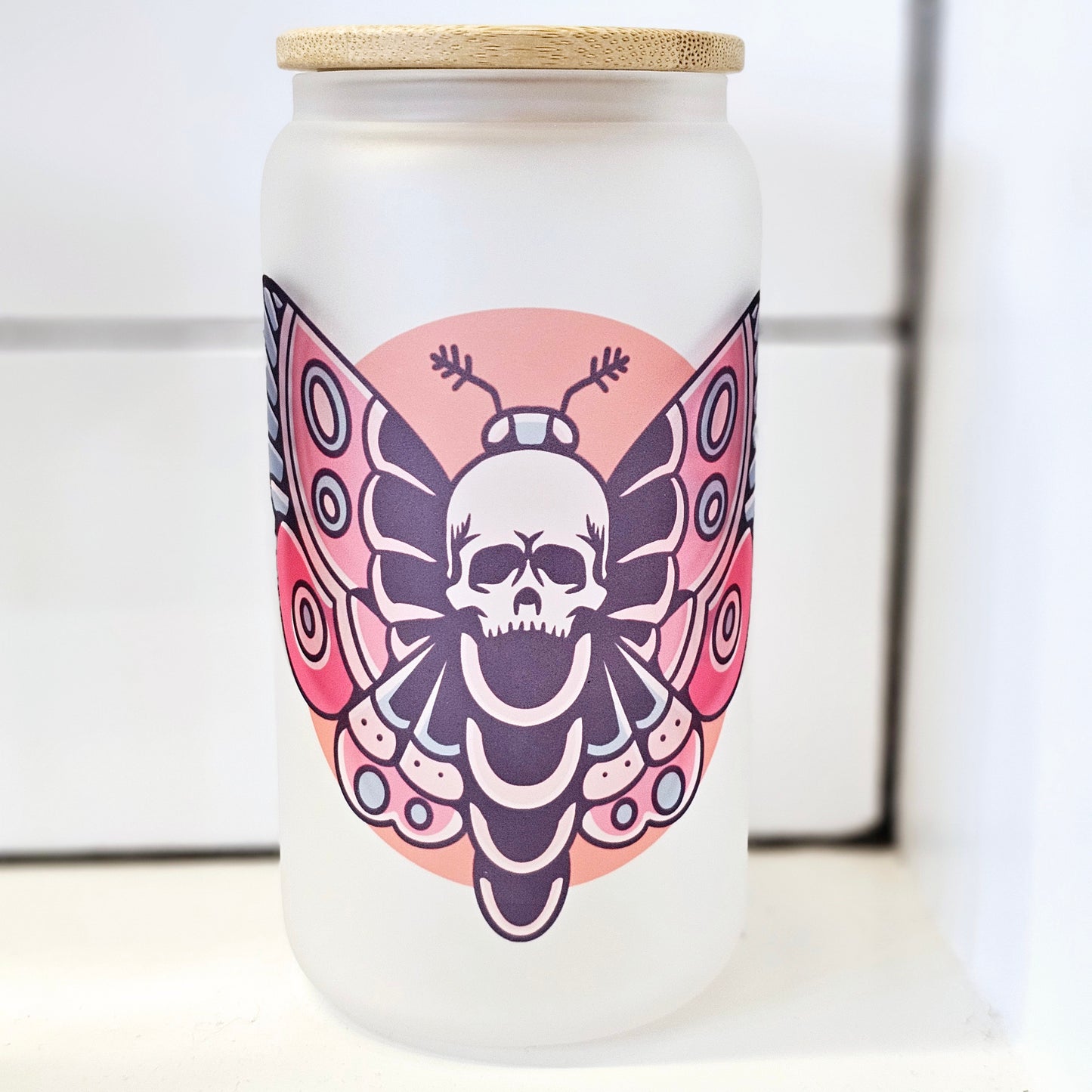 Death Moth Luna Moth Flash Tattoo Iced Coffee Glass Can - 20 oz and 16 oz option