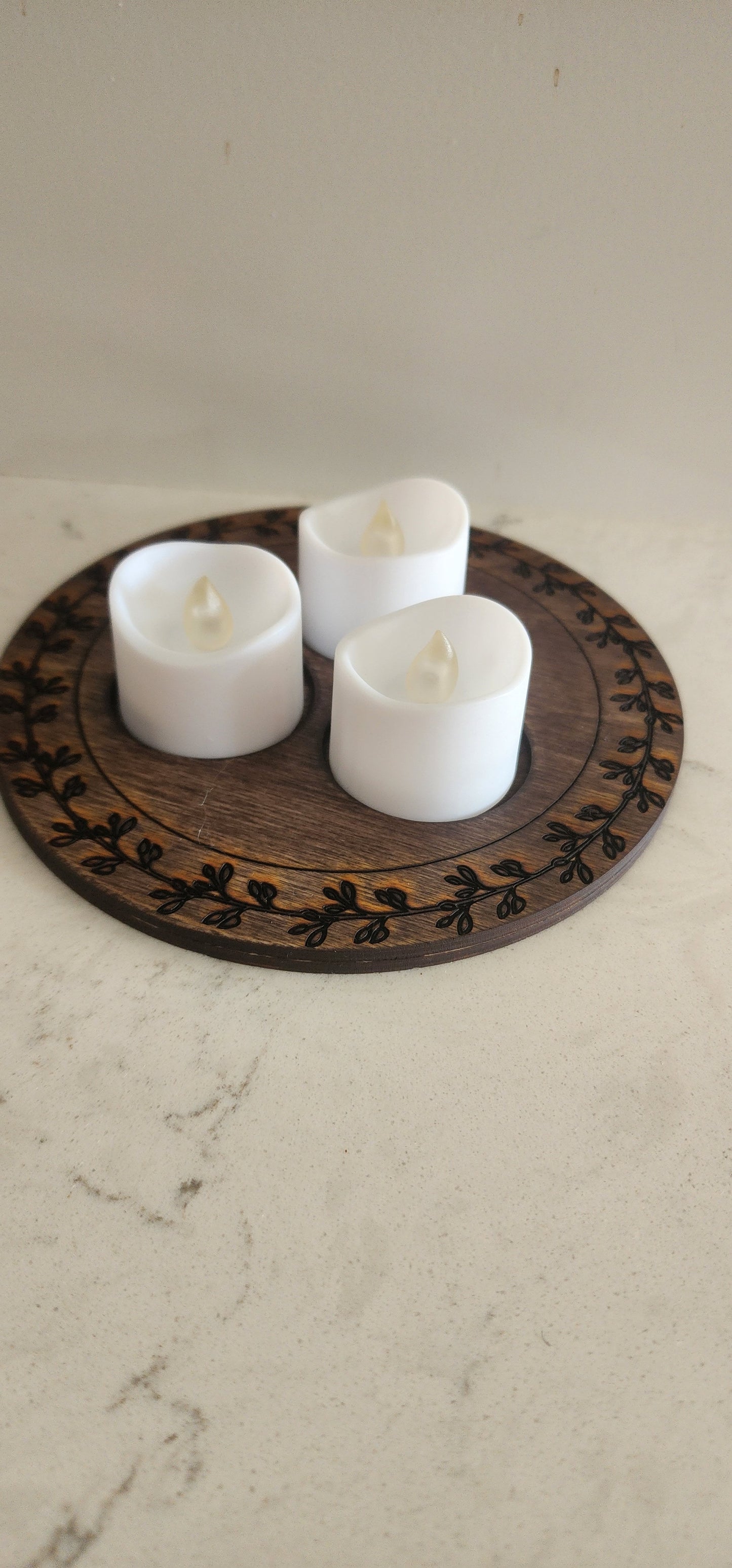 Celtic Style Witchy Leaf Wooden Tealight Holder Decor