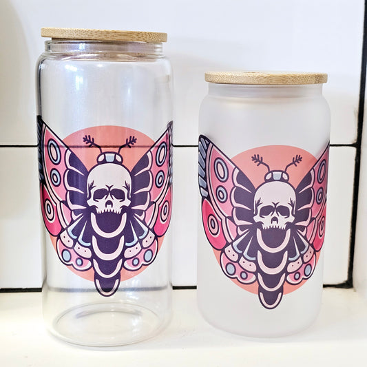 Death Moth Luna Moth Flash Tattoo Iced Coffee Glass Can - 20 oz and 16 oz option