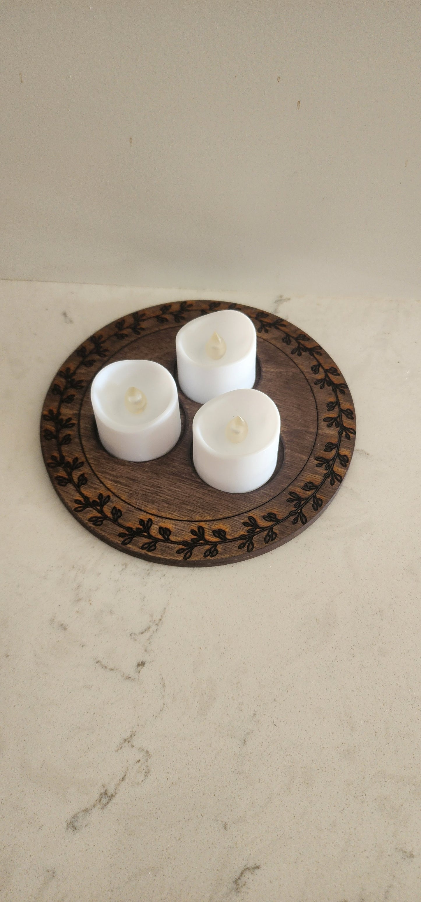 Celtic Style Witchy Leaf Wooden Tealight Holder Decor