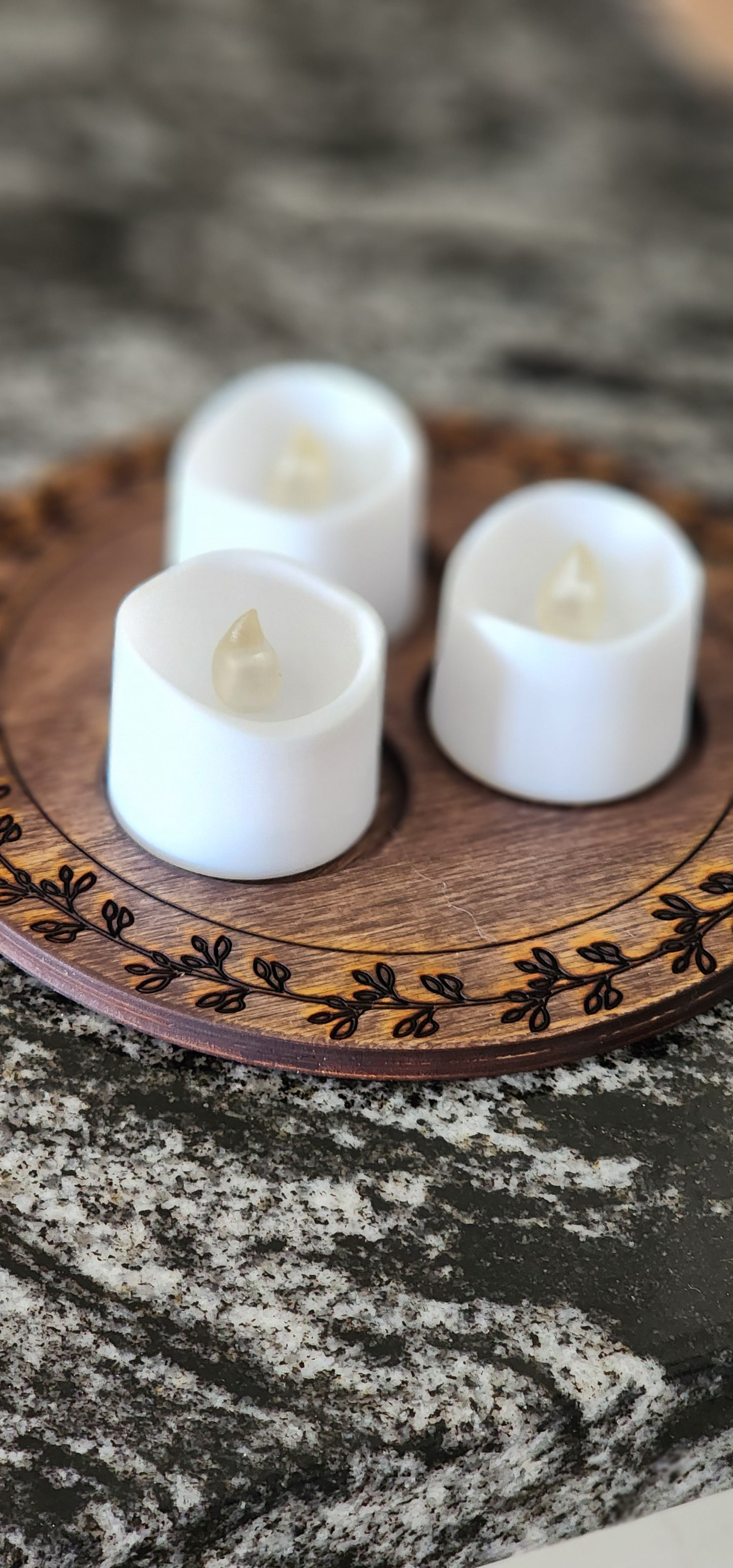 Celtic Style Witchy Leaf Wooden Tealight Holder Decor