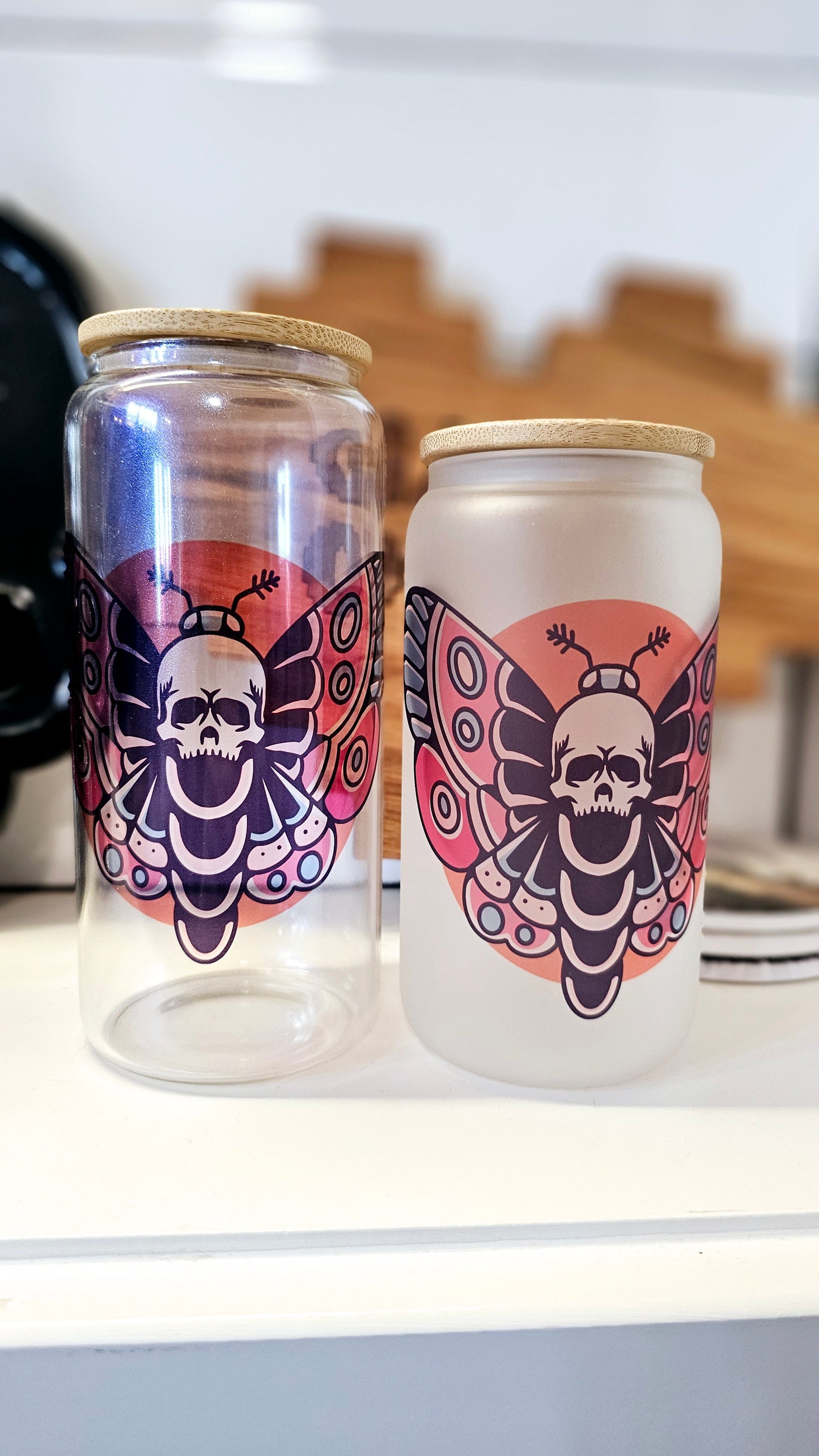 Death Moth Luna Moth Flash Tattoo Iced Coffee Glass Can - 20 oz and 16 oz option