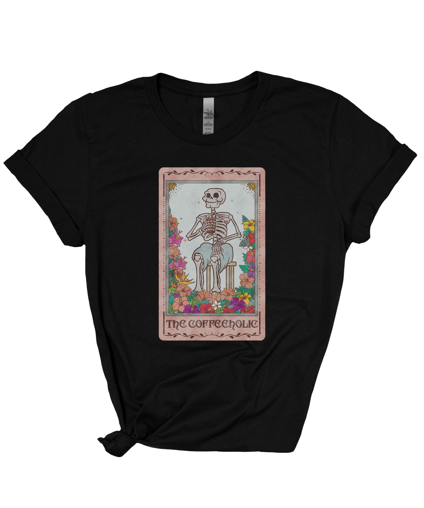 Coffeeholic Coffee Lover Gothic Skull Tee