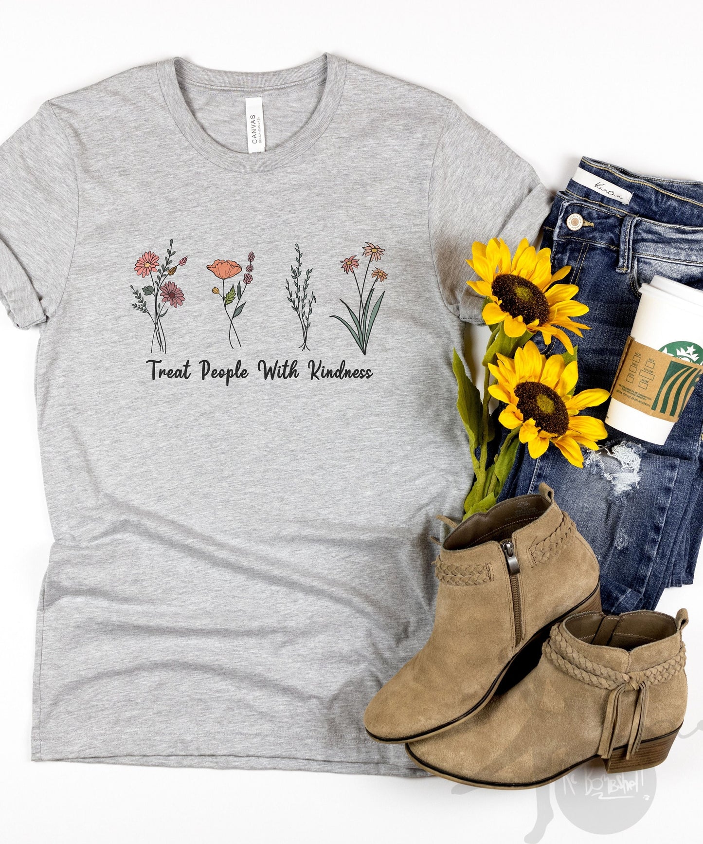 Wild Flowers Treat People With Kindness Mental Health Awareness Positivity T-Shirt