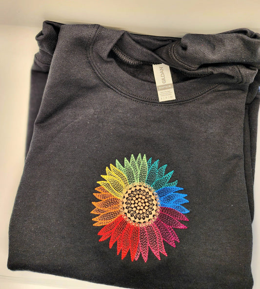 Embroidered Rainbow Sunflower Sweater