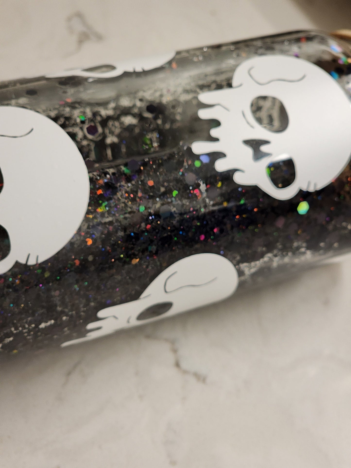 Drippy Skulls Gothic Glitter Holographic Snowglobe Tumbler