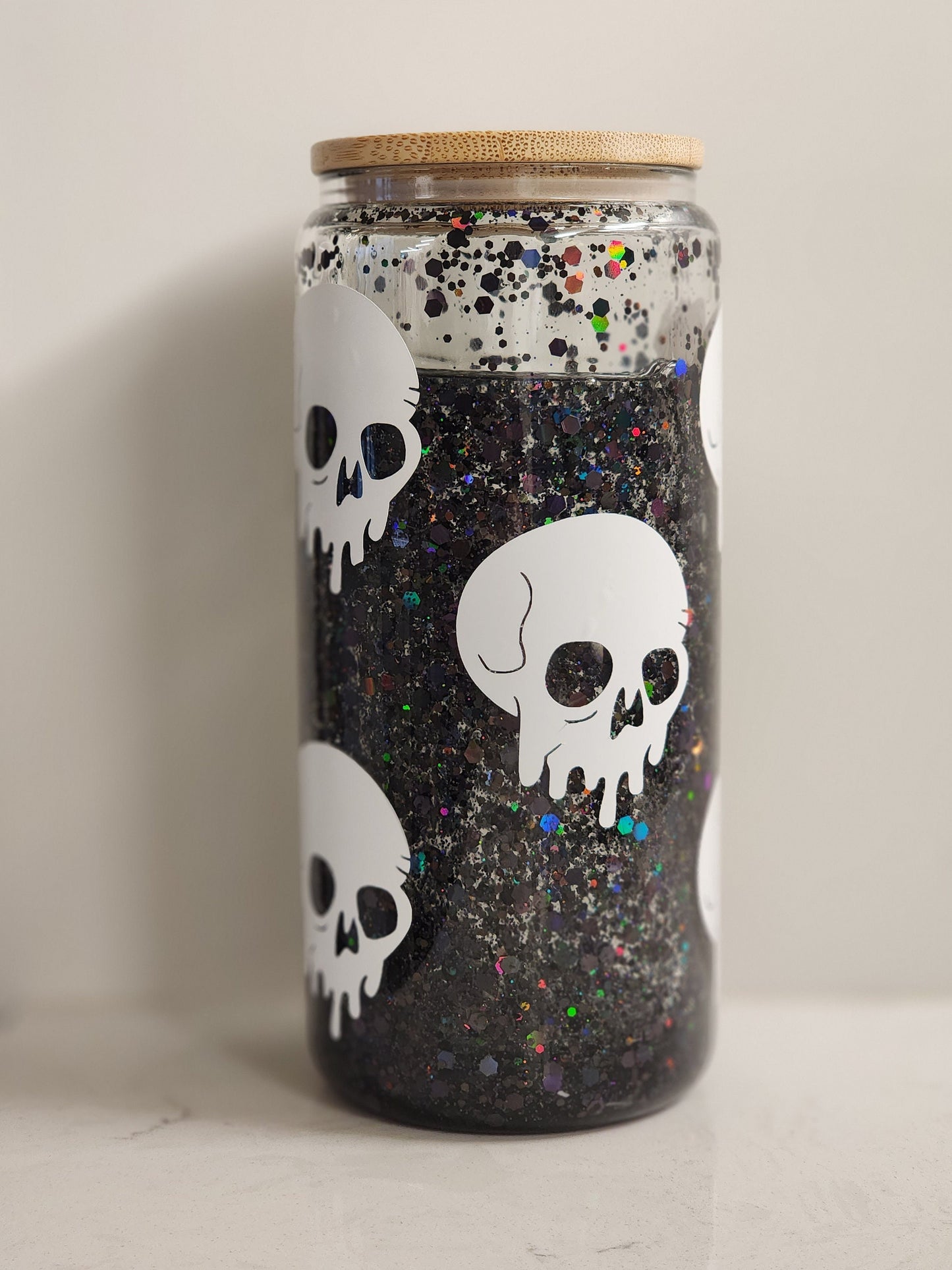 Drippy Skulls Gothic Glitter Holographic Snowglobe Tumbler