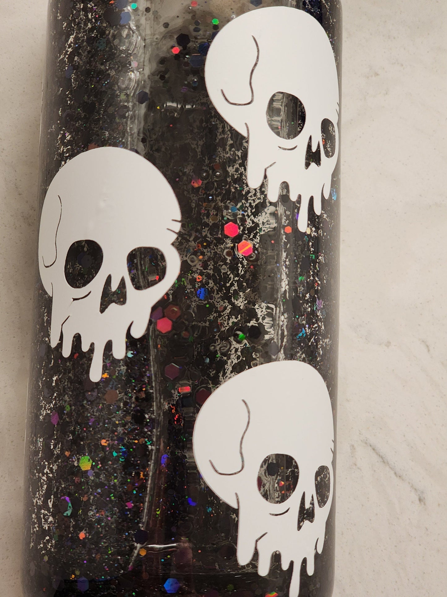 Drippy Skulls Gothic Glitter Holographic Snowglobe Tumbler