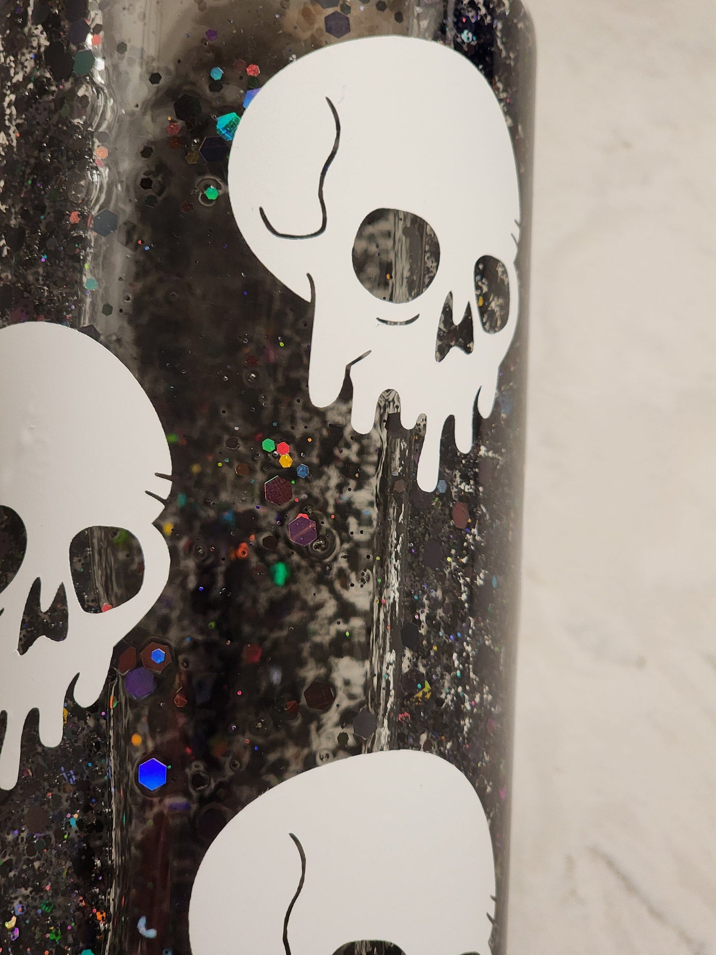 Drippy Skulls Gothic Glitter Holographic Snowglobe Tumbler