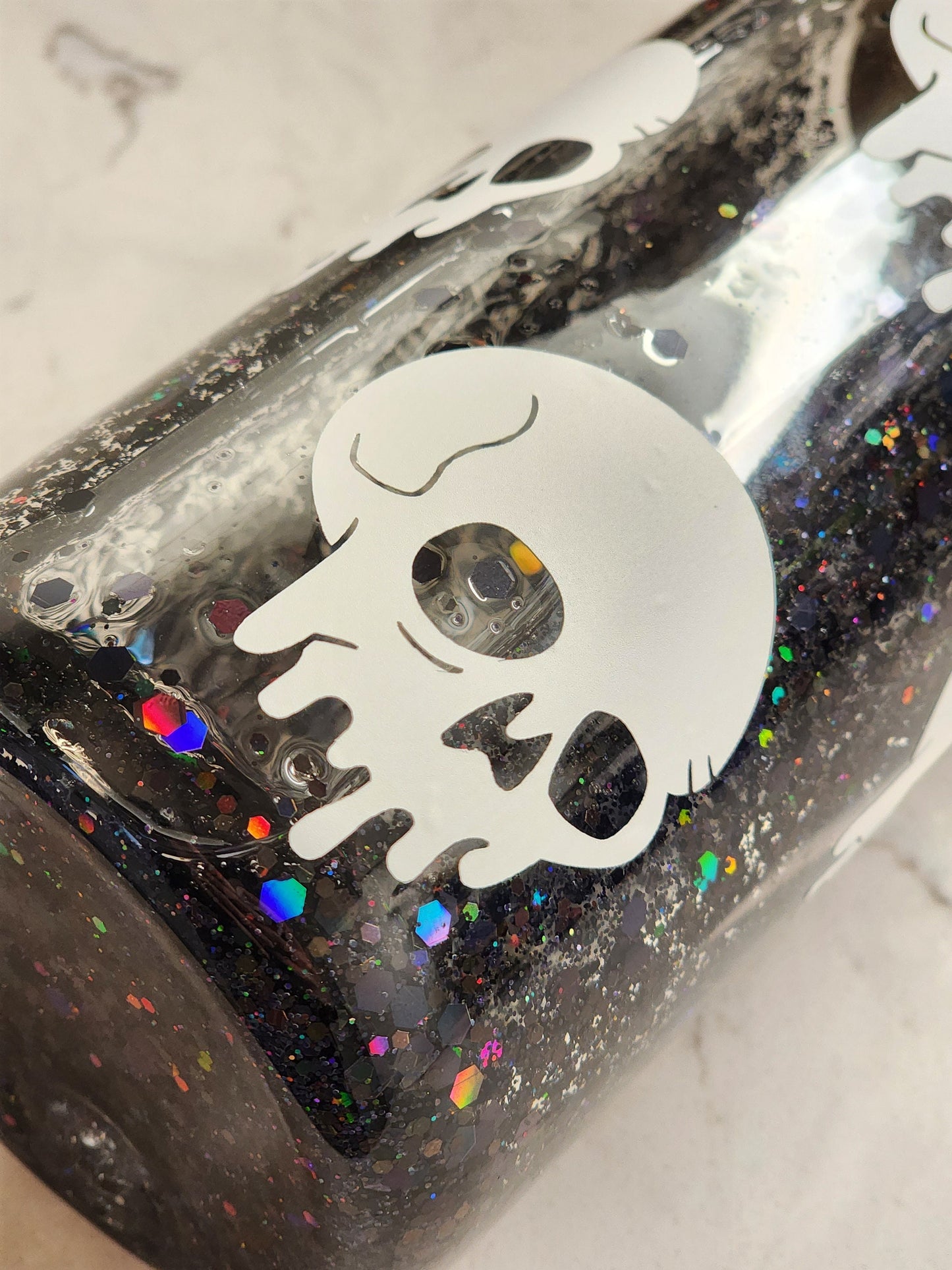 Drippy Skulls Gothic Glitter Holographic Snowglobe Tumbler