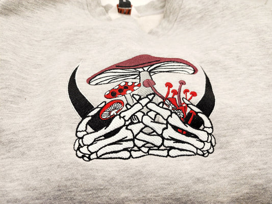 Embroidered Mushroom Skulls Sweater Hoodie