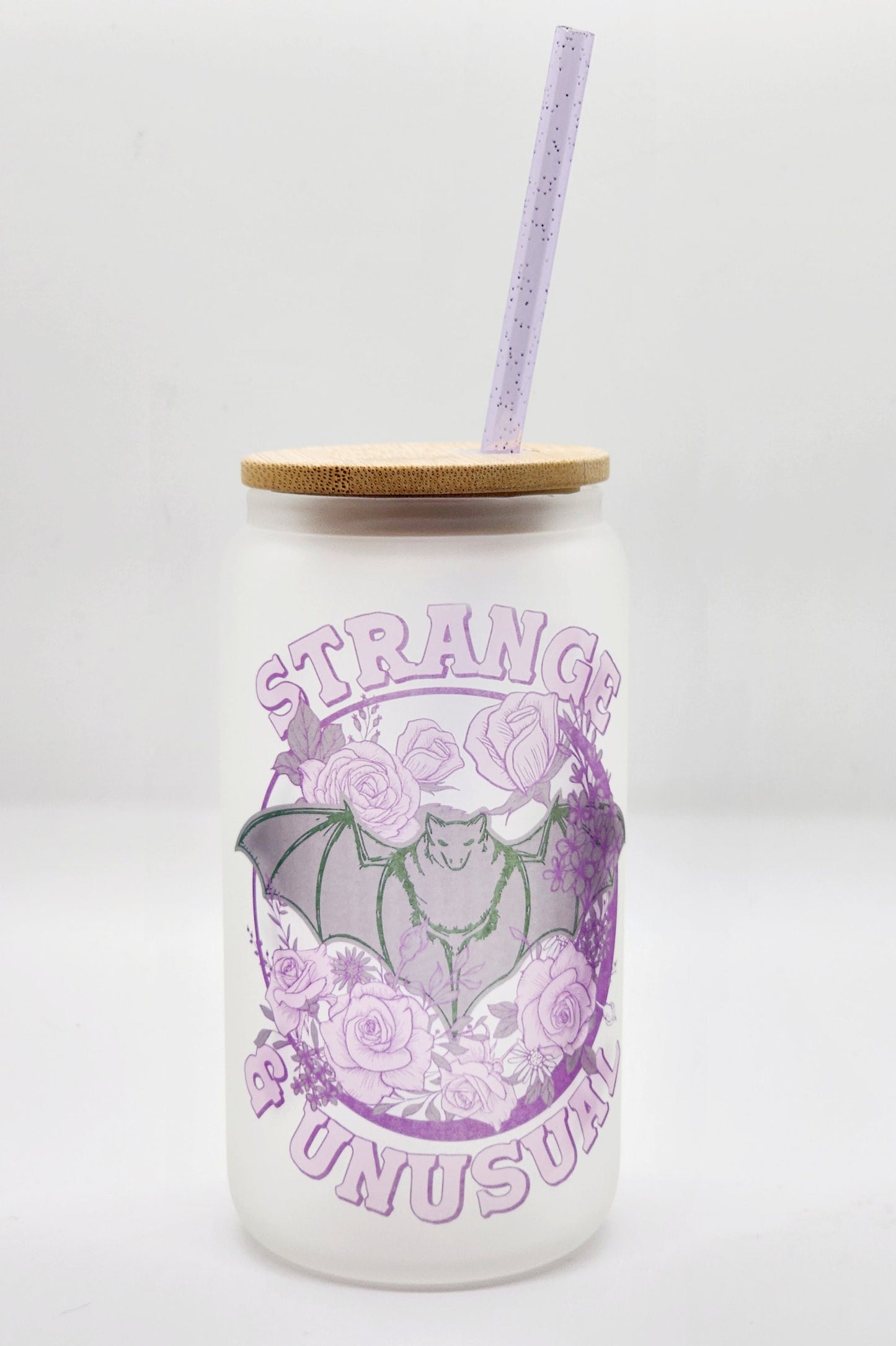 Strange & Unusual Bat Spooky Pastel Goth Skull 16 oz Glass Can