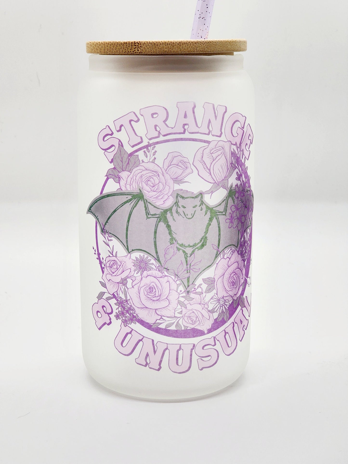 Strange & Unusual Bat Spooky Pastel Goth Skull 16 oz Glass Can