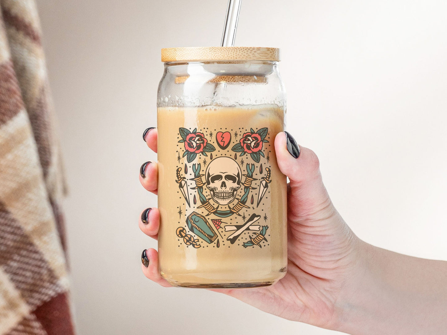 16oz Glass Spooky Season Coffee Can, Iced Coffee Glass, Fall