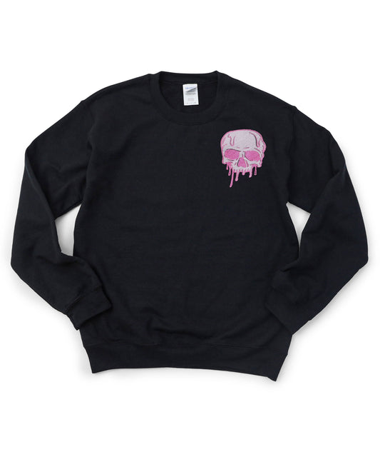 Embroidered Drippy Skulls Crewneck Sweater