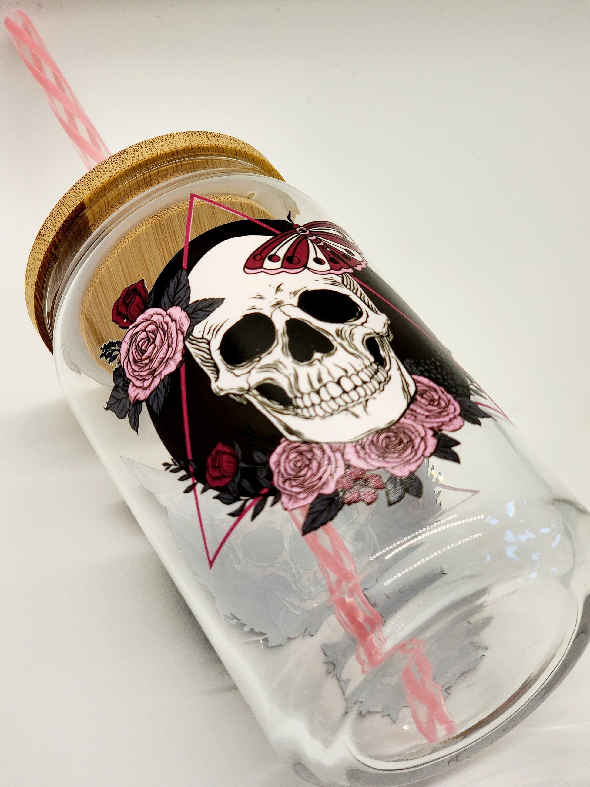 Sugar Skull Frosted Glass Tumbler, Sugar Skull Iced Coffee Tumbler, Cup  With Lid and Straw, Sugar Skull Gift 