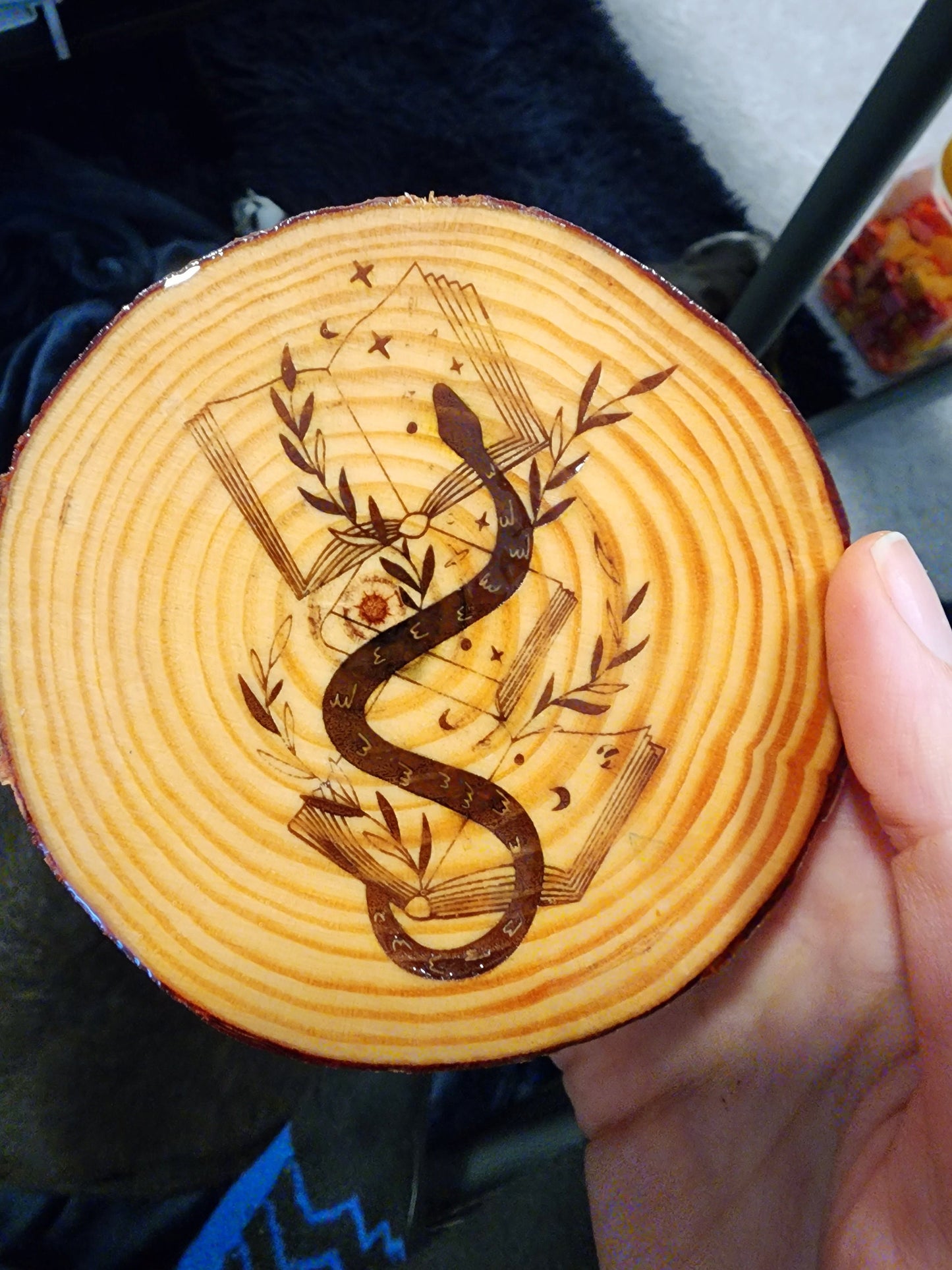 Snake Book Lover Wooden Live Edge Coaster