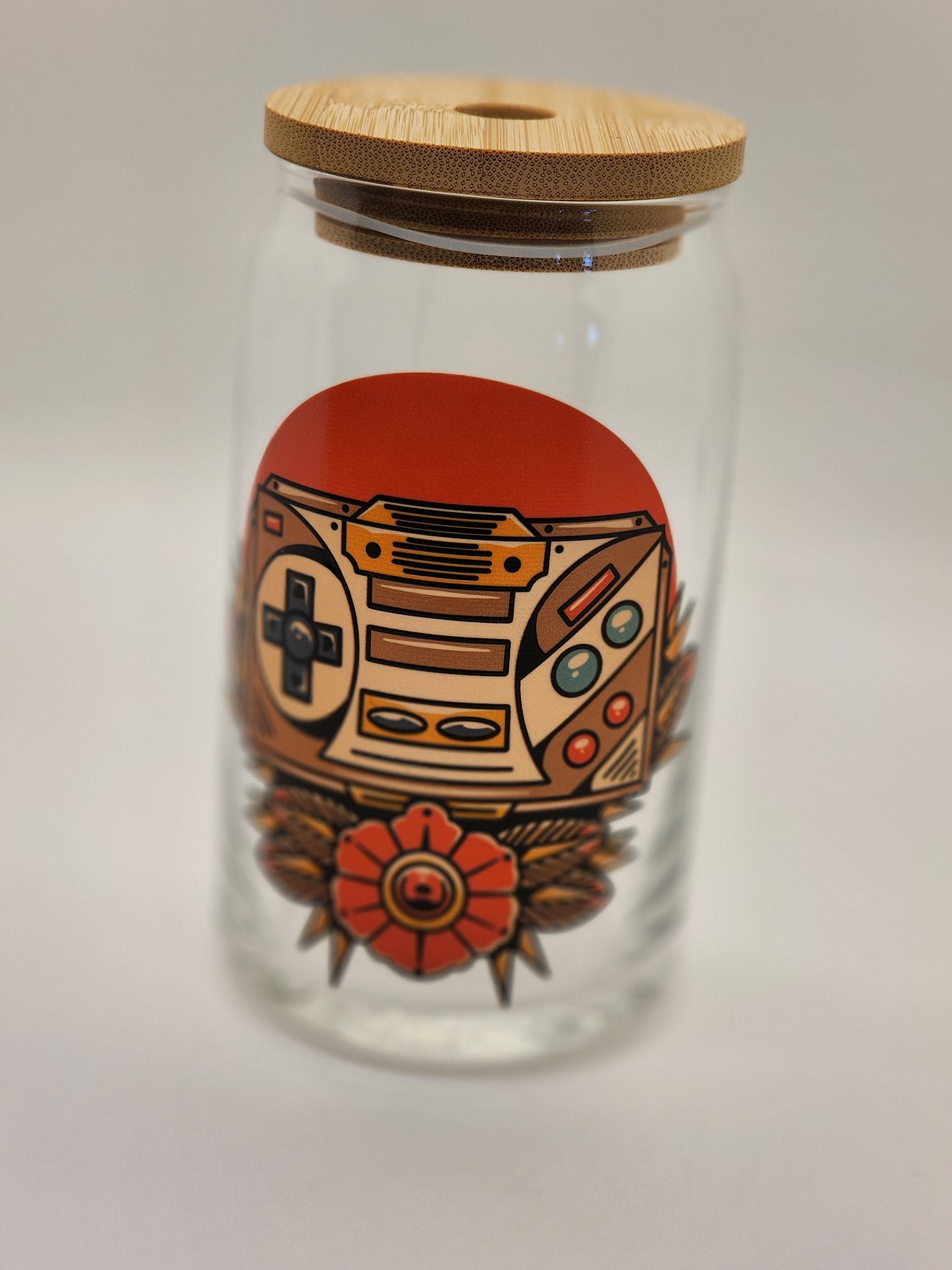 Flash Tattoo Retro Gamer Iced coffee Glass 16 oz