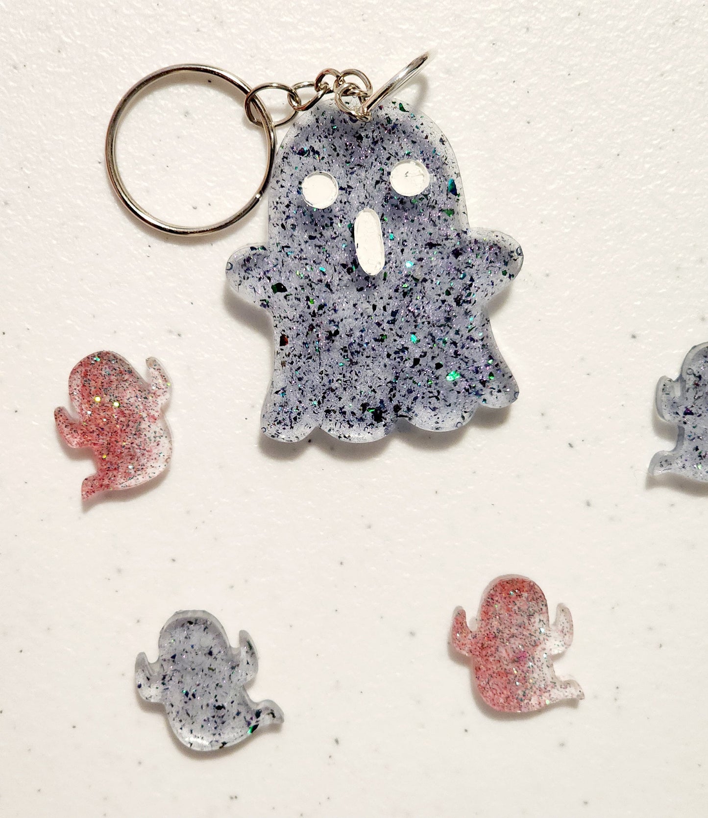 Spooky Kawaii Ghost Holographic Glitter Keychain