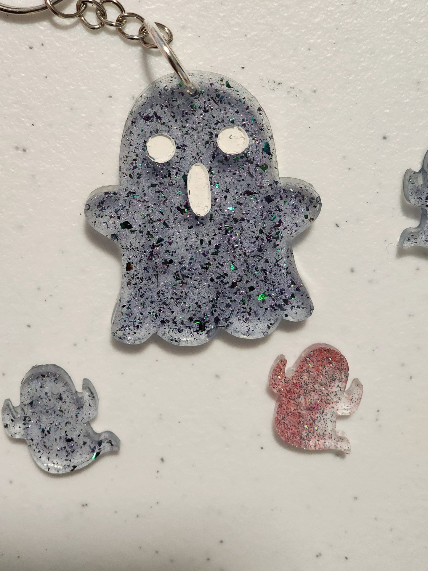 Spooky Kawaii Ghost Holographic Glitter Keychain