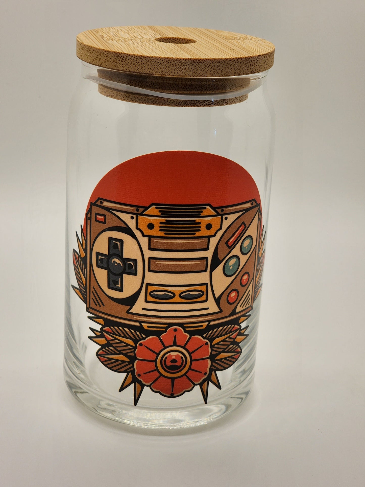 Flash Tattoo Retro Gamer Iced coffee Glass 16 oz