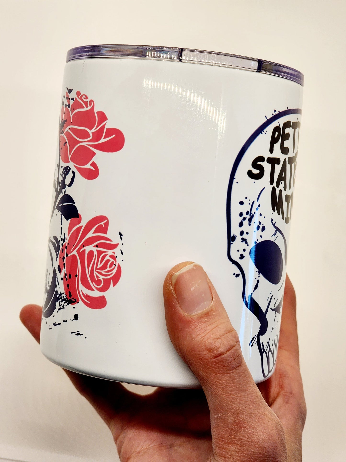 Petty State of Mind Skull Roses Gothic Tumbler 10 oz Insulated