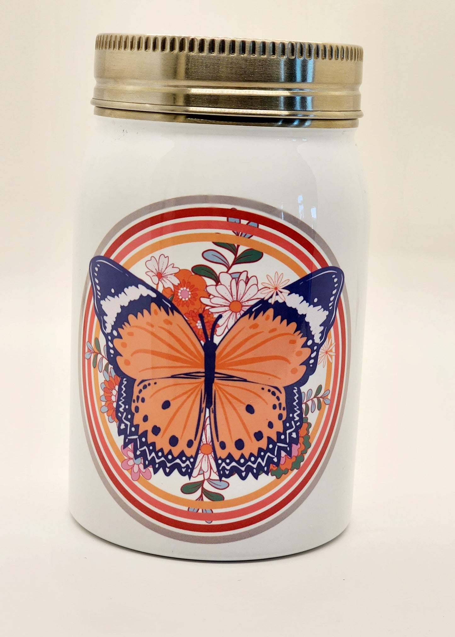 Monarch butterfly mason jar tumbler, iced coffee double wall tumbler, glass can gift, butterfly glass, nature lover Drinkware, coffee mug