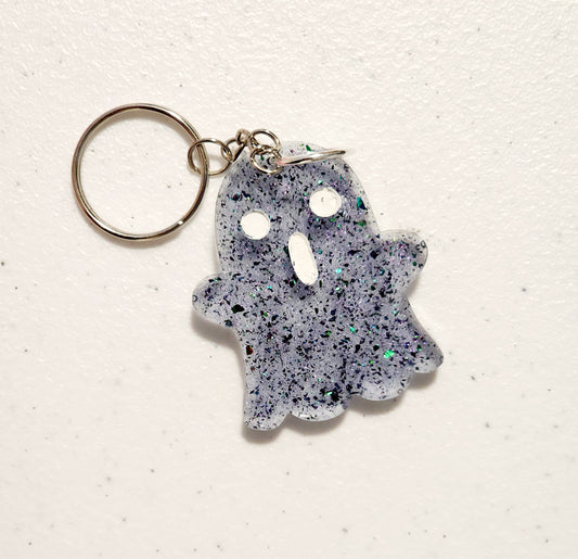 Spooky Kawaii Ghost Holographic Glitter Keychain